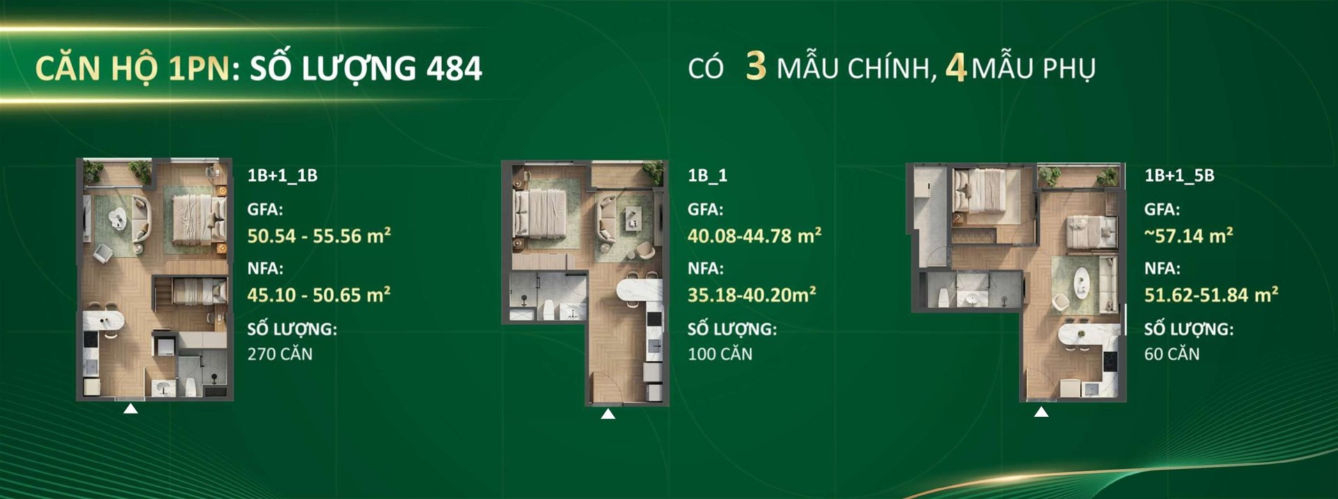 Mặt bằng căn hộ 1 phòng ngủ green skyline